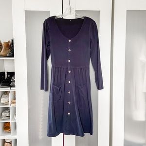 Navy blue scoop neck button down dress